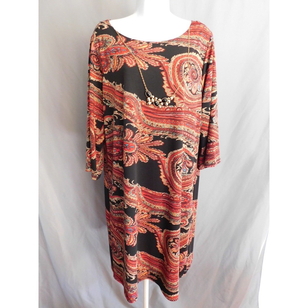 NY Collection Dress 1X Women's Plus Stylish Sheath Dress & Necklace Size 1X